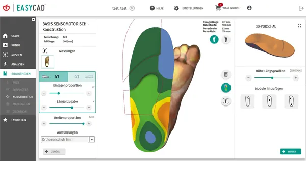 3D full foot scan - use measurement result in EASYCAD design
